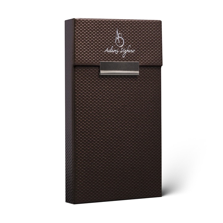 Set 2 Huse ADAMI STEFANO pentru Pachete de Tigari Slim Size Dark Brown + Leather Black