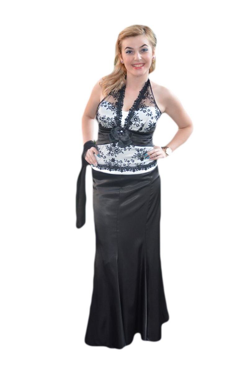 Rochie rafinata cu corset alb infasurat in dantela, D&J Exclusive, Negru-Alb