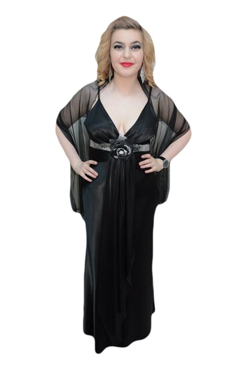 Rochie lunga cu decolteu in V, D&J Exclusive, Negru