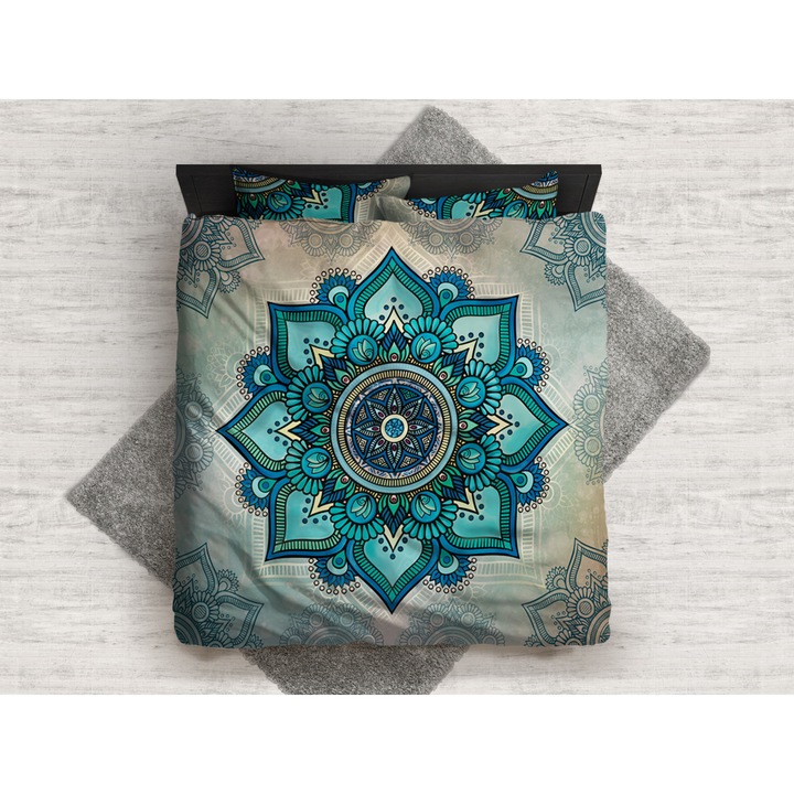 Спален комплект Azzurro Mandala, памучен сатен, 4 части, 200 x 215 см.