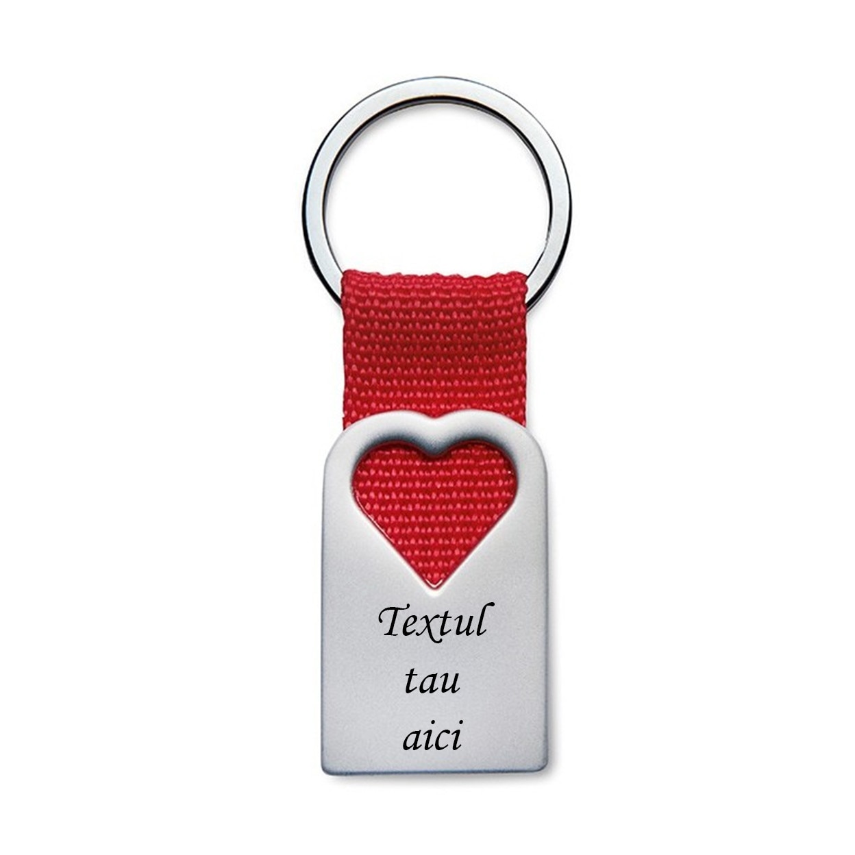Breloc metalic in forma de inima personalizat cu textul tau