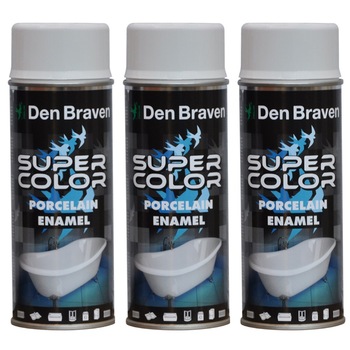 Pachet 3 bucati Vopsea spray, Portelan pentru cada, chiuvete emailate, Den Braven 400 ml Pachet 3 bucati Vopsea spray, Portelan pentru cada, chiuvete emailate, Den Braven 400 ml