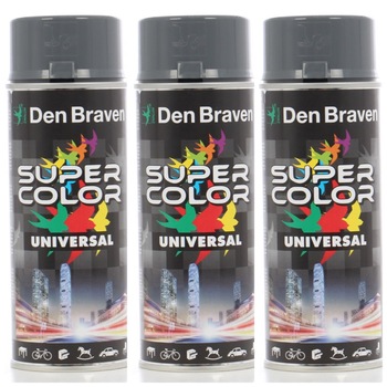 Pachet 3 bucati Spray vopsea, Den Braven Super Color, gri metal, interior / exterior, 400 ml Pachet 3 bucati Spray vopsea, Den Braven Super Color, gri metal, interior / exterior, 400 ml