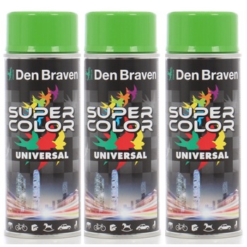Pachet 3 bucati Spray vopsea, Den Braven Super Color, verde deschis, interior / exterior, 400 ml Pachet 3 bucati Spray vopsea, Den Braven Super Color, verde deschis, interior / exterior, 400 ml