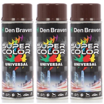 Pachet 3 bucati Spray vopsea, Den Braven Super Color, maro inchis, interior / exterior, 400 ml Pachet 3 bucati Spray vopsea, Den Braven Super Color, maro inchis, interior / exterior, 400 ml