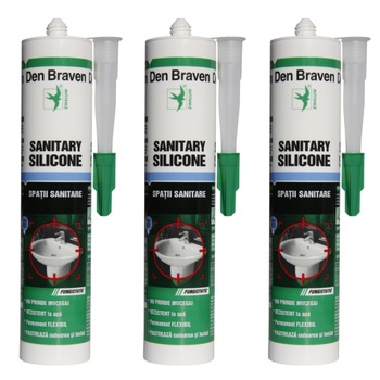 Pachet 3 bucati Silicon sanitar, transparent, Den Braven, interior, 280ml Pachet 3 bucati Silicon sanitar, transparent, Den Braven, interior, 280ml