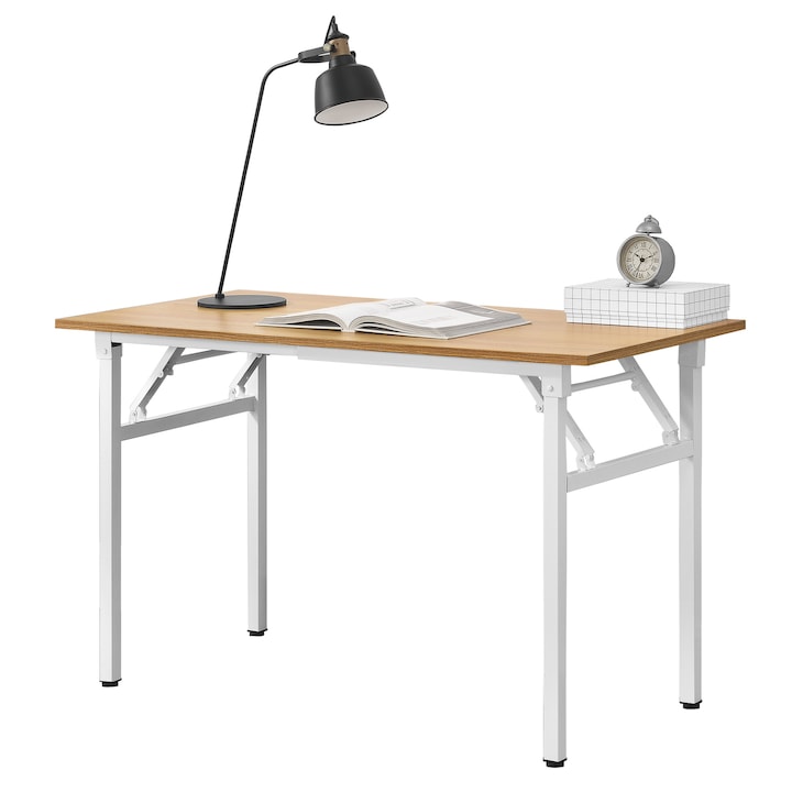 [neu.haus]® Kihajtható design asztal 120 x 60 x 75 cm bükkszínű fehér lábazattal állítható magasságú összecsukható helytakarékos kis asztal