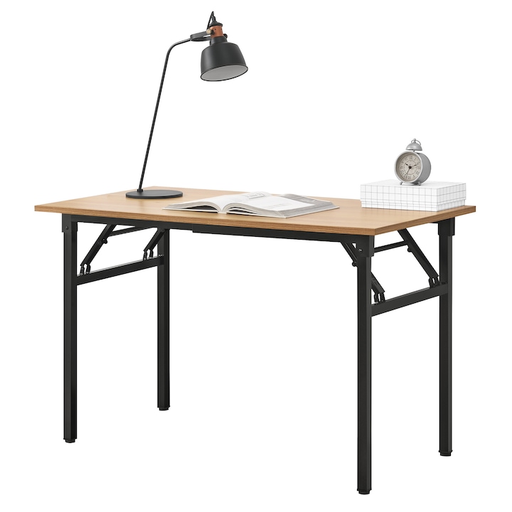 [neu.haus]® Kihajtható design asztal 120 x 60 x 75 cm bükkszínű fekete lábazattal állítható magasságú összecsukható helytakarékos kis asztal