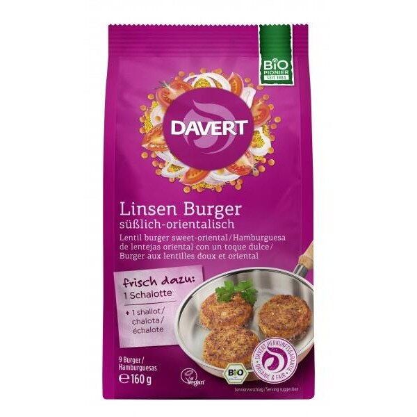 Burger Vegan cu Linte si Curry Bio 160gr Davert