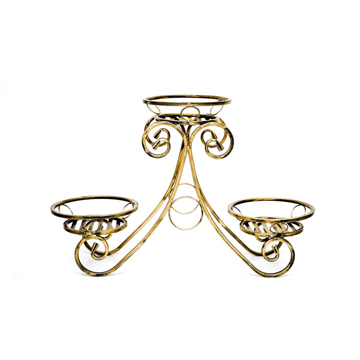 Suport metalic pentru 3 ghivece flori, Combild, KWK-673, auriu, 58x88x30 cm