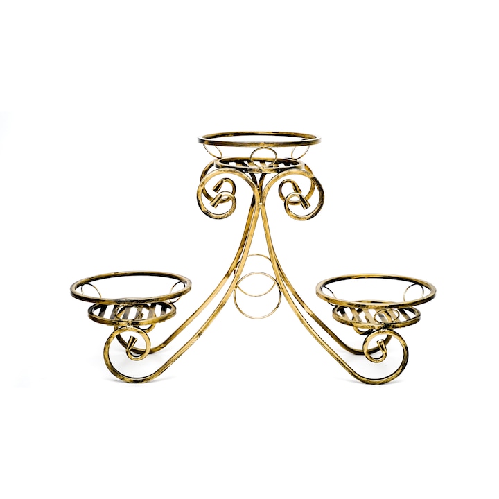 Suport metalic pentru 3 ghivece flori, Combild, KWK-673, auriu, 58x88x30 cm