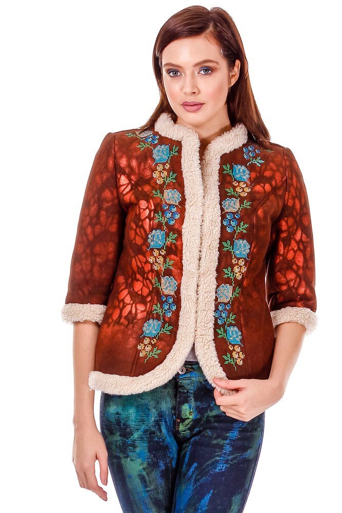 Jacheta piele ecologica maro Liza Panait P-38E