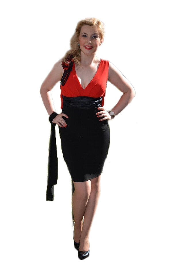 Rochie eleganta cu croiala cambrata, D&J Exclusive, negru-rosu