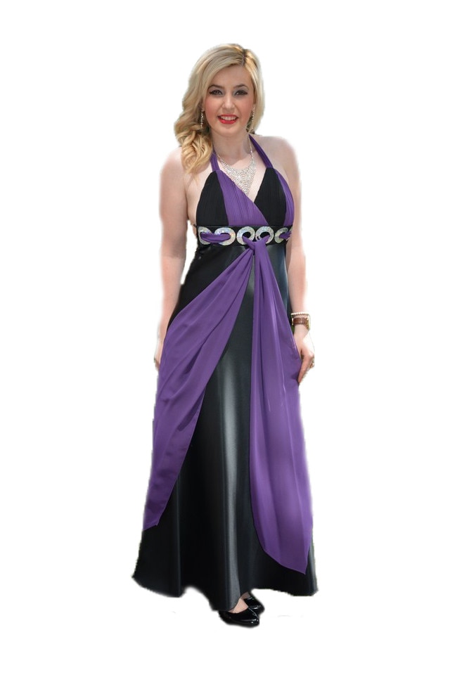 Rochie de gala din saten si voal,D&J Exclusive, Negru-Mov