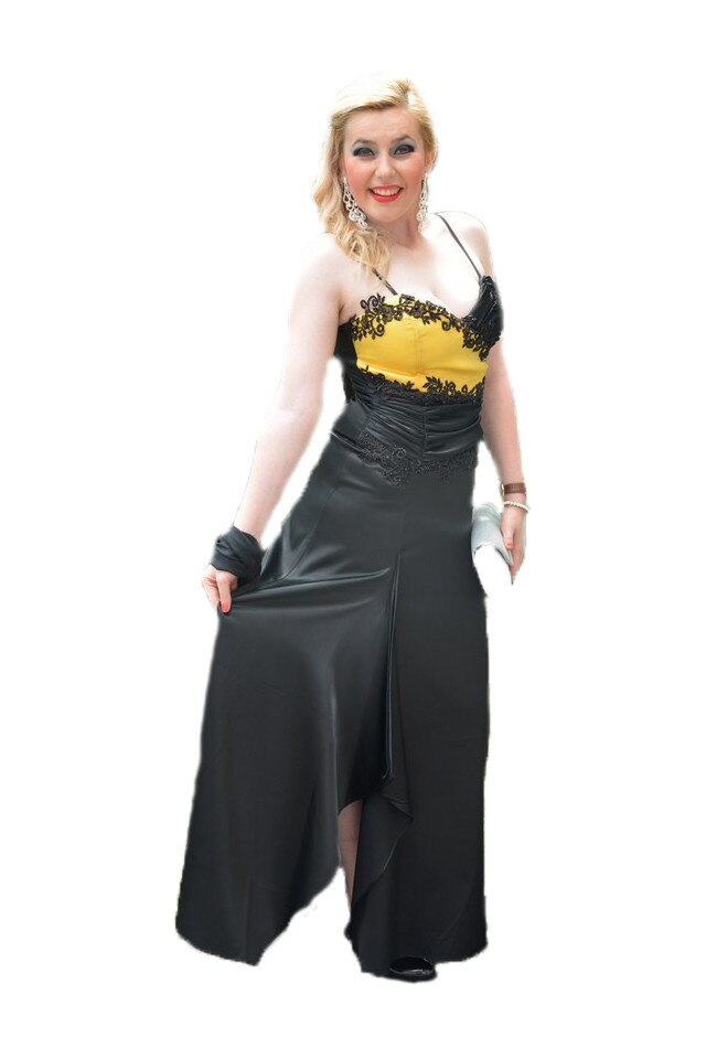 Rochie lunga la bust drept cu broderie, D&J Exclusive, Galben