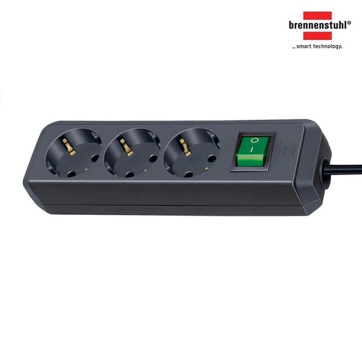Разклонител Brennenstuhl Eco-line 3x 3m с ключ Черен