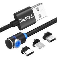 cablu de incarcare 3 in 1 topk magnetic led 24a microusb  lightning  type-c unghi 90 grade si rotatie 360 de 1m negru imagen 52_0_
0