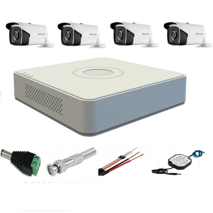 Kit Sistem Supraveghere HIKVISION FULL HD, DVR + 4 Camere + Sursa + Accesorii