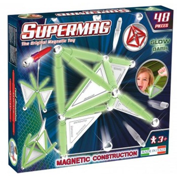 Set de constructie magnetic Supermag, Glow, 48 piese Set de constructie magnetic Supermag, Glow, 48 piese