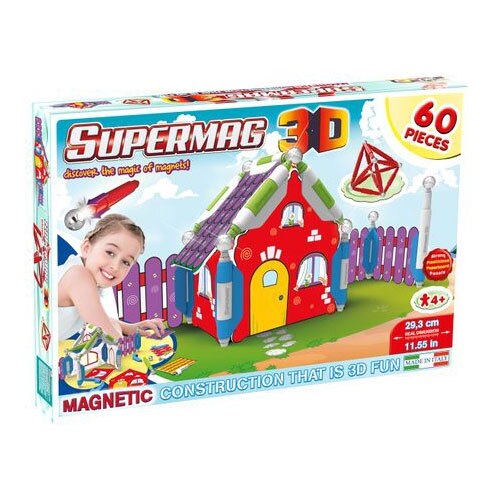Set de constructie magnetic Supermag 3D, 60 piese