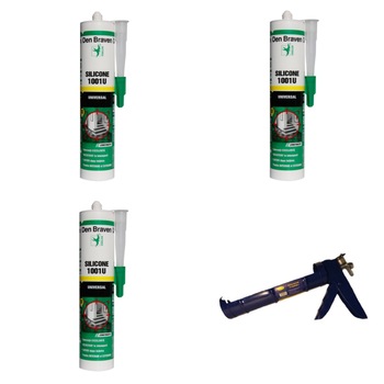 Pachet 3 bucati Silicon universal Den Braven 1001 U, alb, interior / exterior, 280 ml + Pistol silicon din metal, albastru Pachet 3 bucati Silicon universal Den Braven 1001 U, alb, interior / exterior, 280 ml + Pistol silicon din metal, albastru