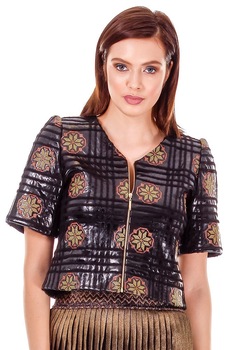 Jacheta neagra stofa cu broderie Liza Panait P-46E Jacheta neagra stofa cu broderie Liza Panait P-46E