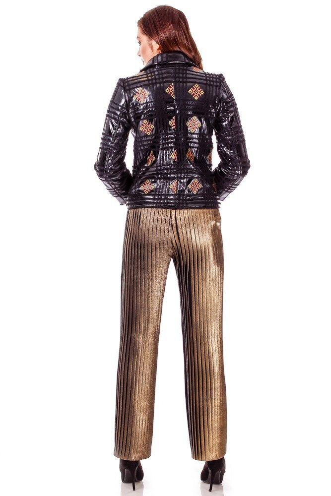 Pantalon auriu stofa plisata Liza Panait P-50E