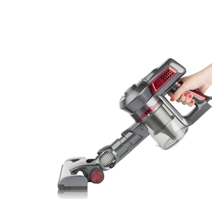 Aspirator de mana si vertical H.Koenig, UP600, 2 in 1, fara sac, clasa energetica A, 2 viteze, EasyClean, autonomie 35 min, multisuprafete, accesorii incluse, multifunctional, 2022, usor, rosu