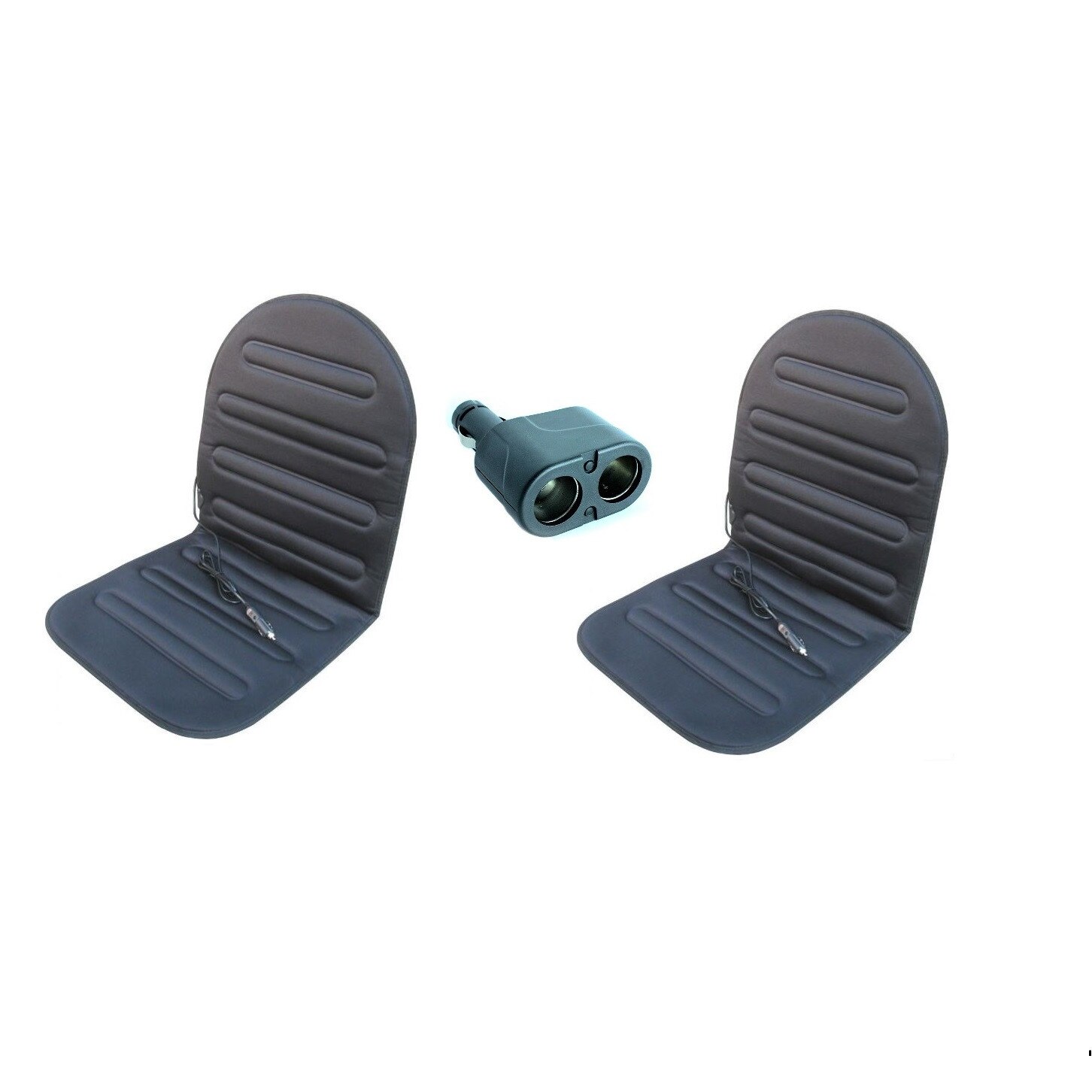 Set 2 Huse Auto cu Incalzire 12V Neagre + Adaptor Bricheta 2 prize