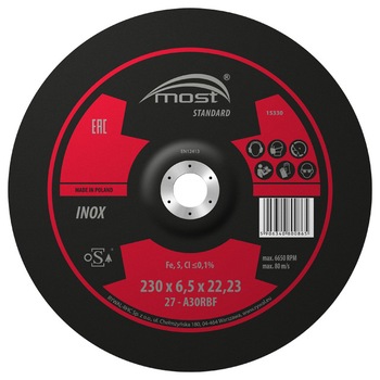 Disc taiere inox 230x6,5x 22,23mm, MOST Disc taiere inox 230x6,5x 22,23mm, MOST