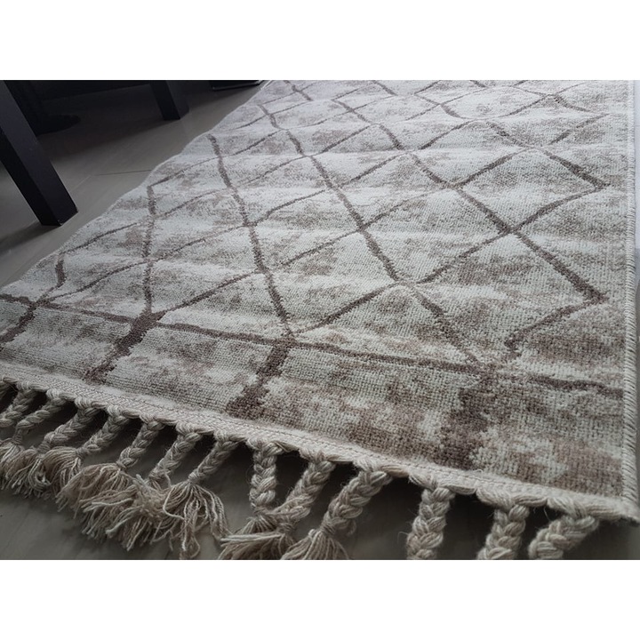 Covor din lana cu ciucuri 9786, 160x230cm, model dungi, cod 9786