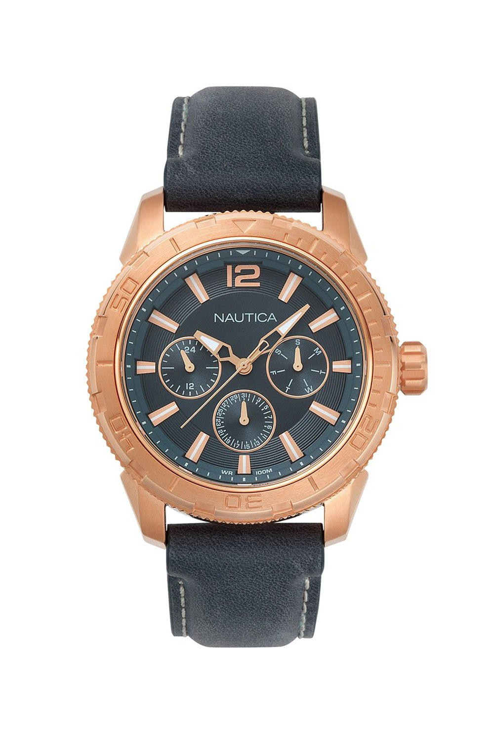 Nautica, Ceas cu functii multiple si curea de piele, Bleumarin