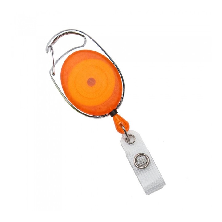 Rola ( snur ) retractabila cu clips pentru legitimatie, CardKeep, model Premier, Portocaliu transparent