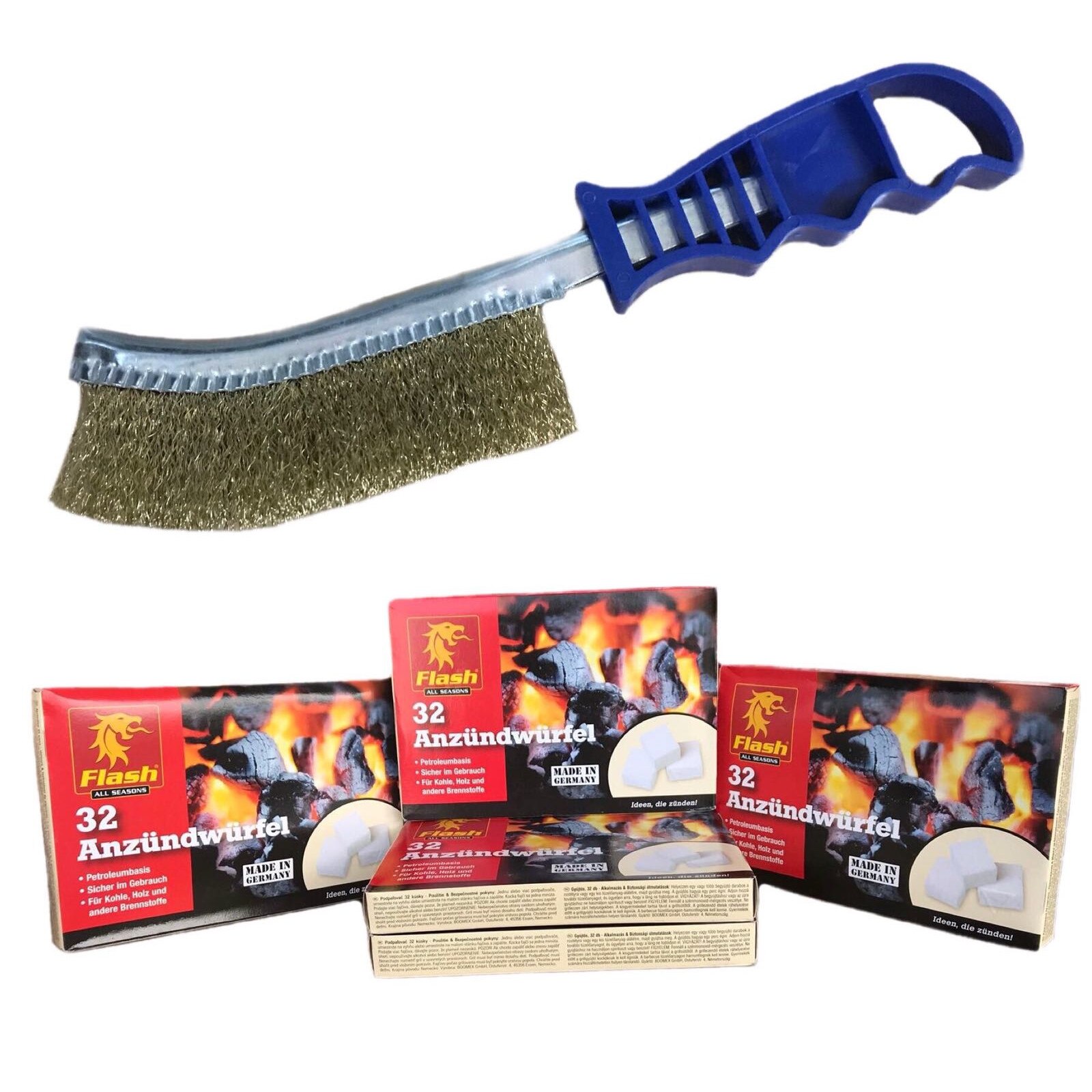 Pachet 5 bucati Pastile aprins focul albe, 32buc/cutie + Perie sarma multifunctionala