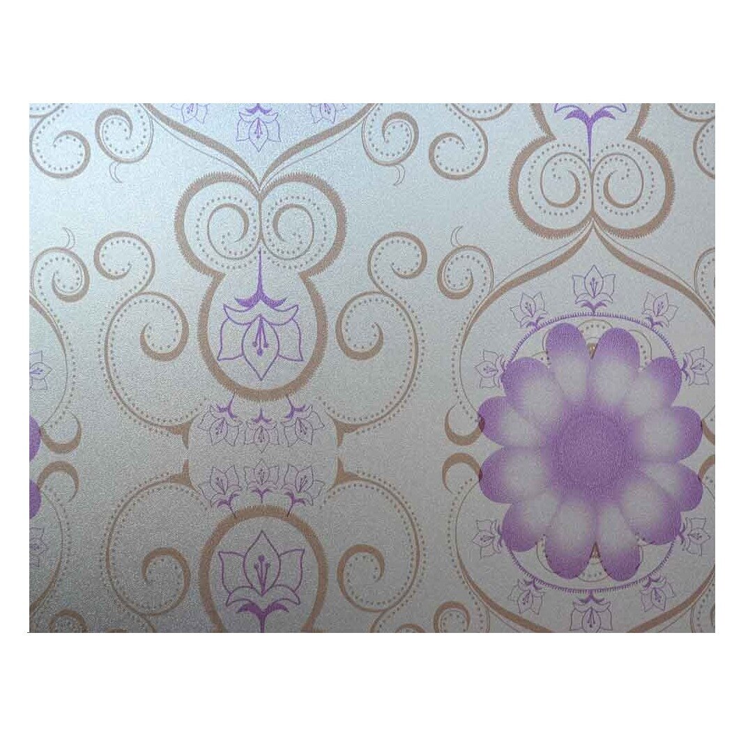 Folie decorativa pentru geam autoadeziva geometric floral mov si bej, 5 m x 0.9 m