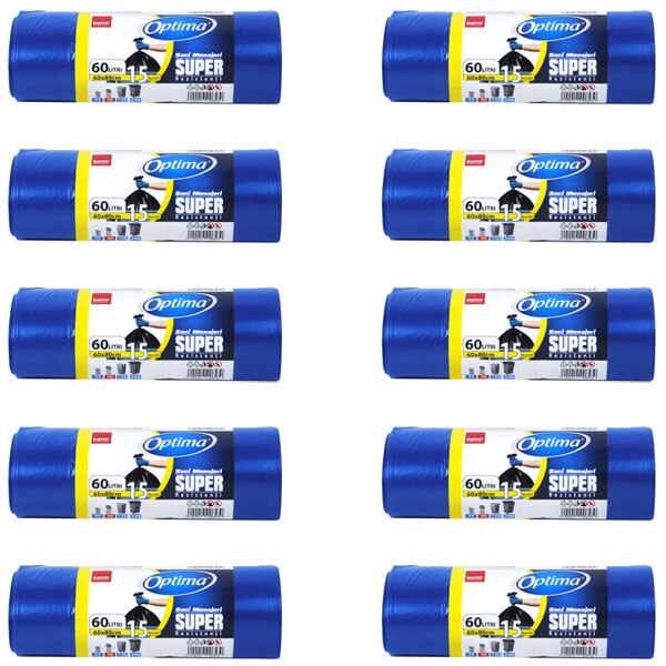 Pachet 10 bucati - Saci menajeri SANO Albastri 60L pentru pubela, 60x80cm, 10 x 15buc/rola