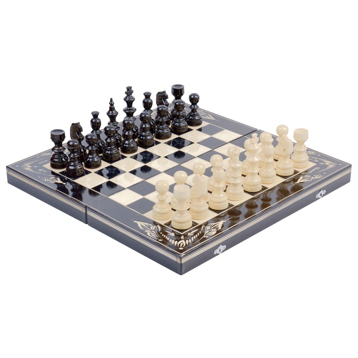 Kézzel Készített Sakk és Táblajáték, 50x50 cm, Fekete