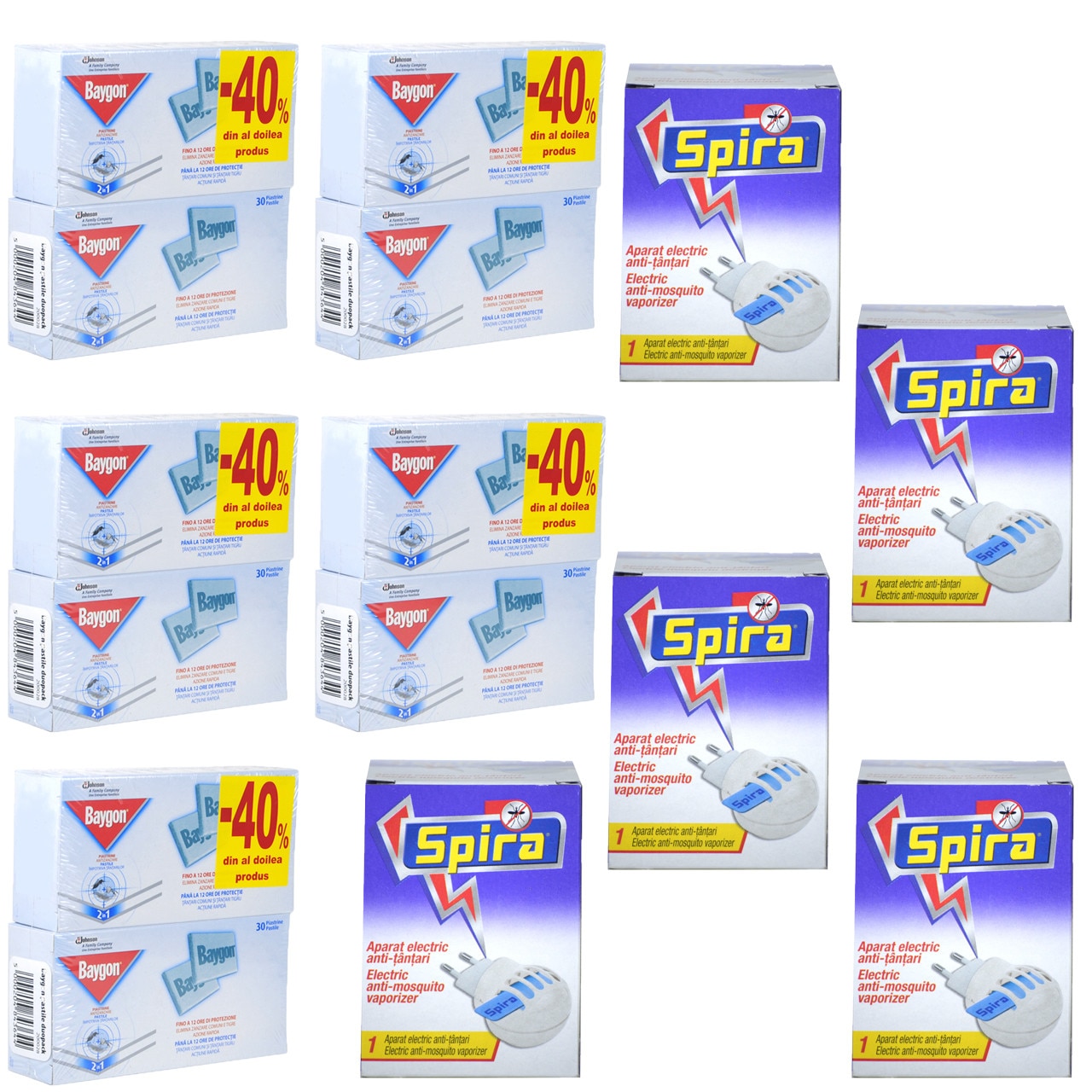 Pachet - 5 x Baygon pastile impotriva tantarilor, 60 pastile + 5 x Spira aparat electric anti tantari