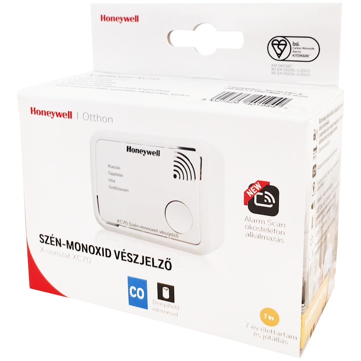 Honeywell XC70-HU-A H450 szénmonoxid riasztó, smart co érzékelő pozitív listás szén-monoxid jelző H450 utódja