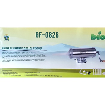 Masina de facut carnati 2.5kg inox cu ventuza 5 palnii YG-2005S Micul Fermier, GF-0826 Masina de facut carnati 2.5kg inox cu ventuza 5 palnii YG-2005S Micul Fermier, GF-0826