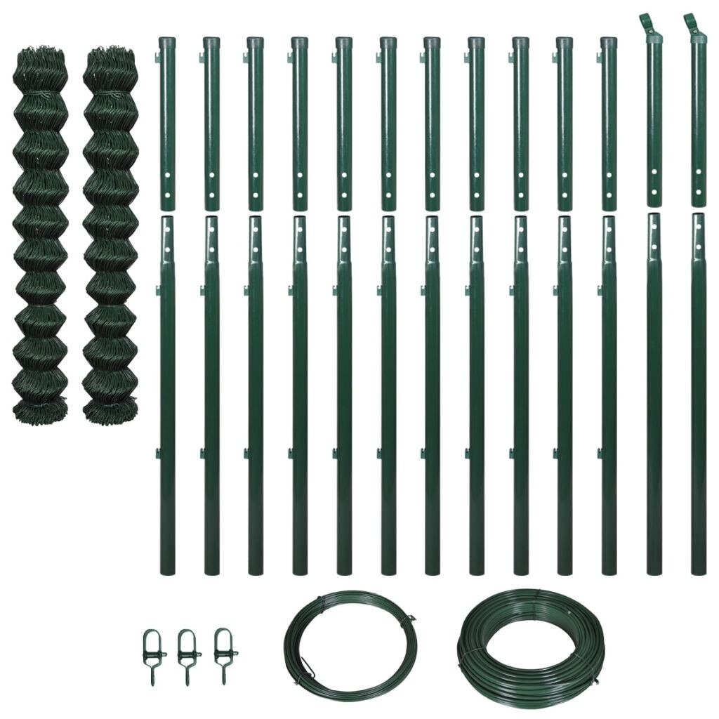 Set de gard din sarma cu stalpi,, vidaXL, Verde, 1.97 x 25 m