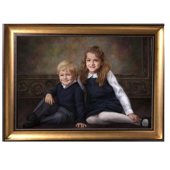 Portret frate si sora pictat manual, Pictura dupa poza, Pictura ulei pe panza, portrete dupa fotografie, atelier de pictura la comanda, brand Mainframe, 40x60cm Portret frate si sora pictat manual, Pictura dupa poza, Pictura ulei pe panza, portrete dupa fotografie, atelier de pictura la comanda, brand Mainframe, 40x60cm