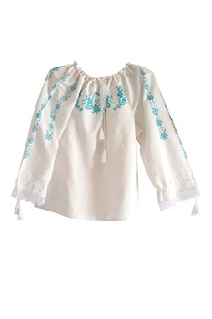 Ie traditionala romaneasca, 100% in, cu maneci si guler ajustabil cu snur, marime L (EU), culoare alba cu broderie alba si turcoaz, model unic Ie traditionala romaneasca, 100% in, cu maneci si guler ajustabil cu snur, marime L (EU), culoare alba cu broderie alba si turcoaz, model unic