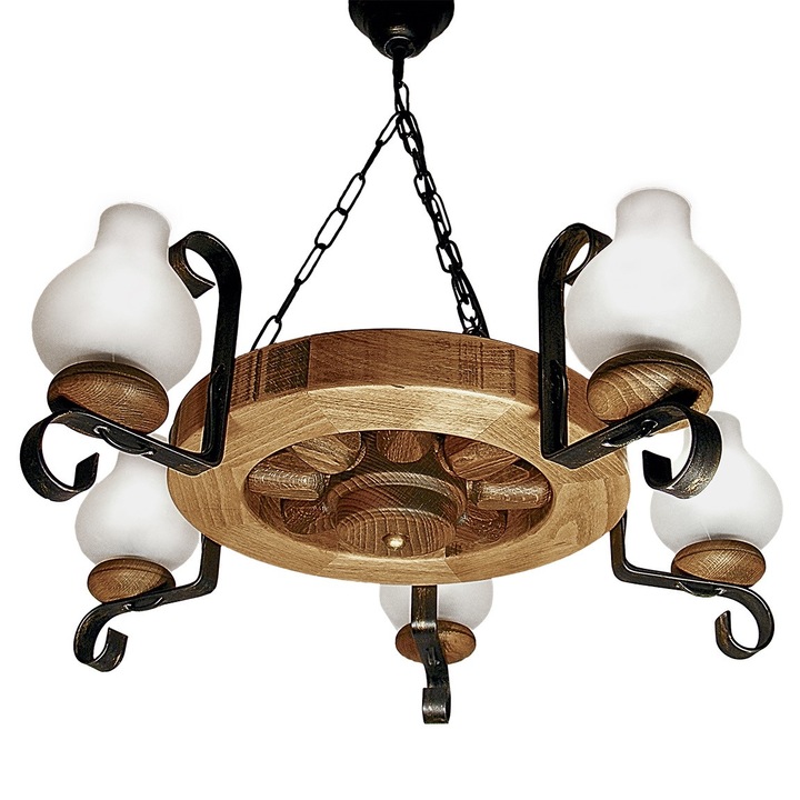 Lustra Elaria rustic, 5 x 40w x E14, lemn antic, E17749