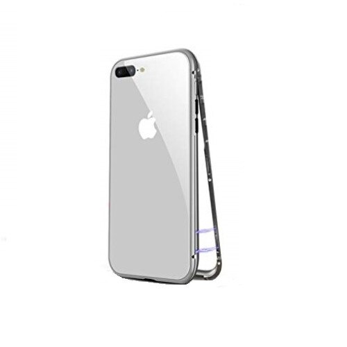 Husa Apple iPhone 8 Plus Magnetica Silver, MyStyle Perfect Fit cu spate de sticla securizata premium