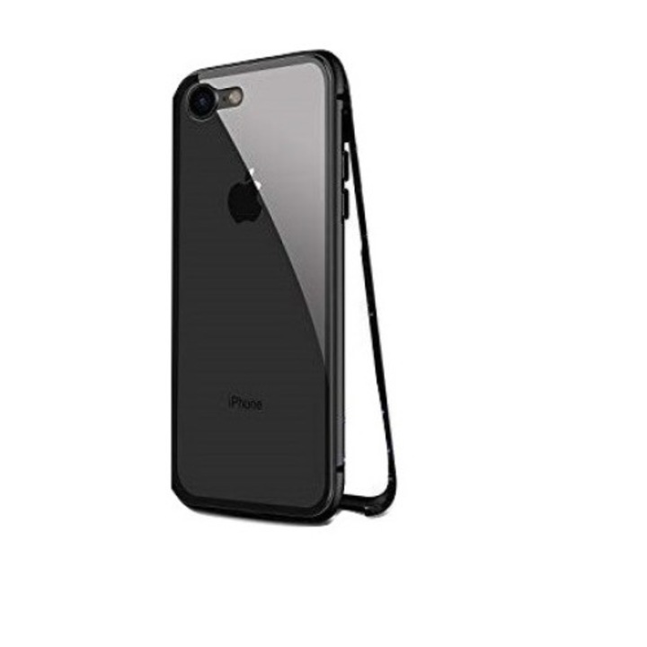 Калъф, съвместим с Apple iPhone 7 Plus Magnetic 360 градуса черен, с висококачествен защитен стъклен гръб