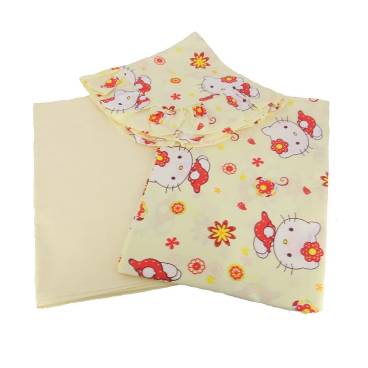Set lenjerie de patut "Hello Kitty", 3 piese, 120 x 60 cm, galben