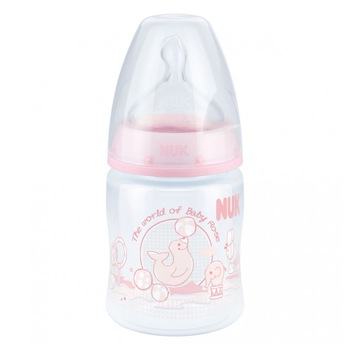 Biberon cu tetina din silicon 150 ml 0-6 luni Nuk First Choice+ Baby Rose 743500, Roz Biberon cu tetina din silicon 150 ml 0-6 luni Nuk First Choice+ Baby Rose 743500, Roz