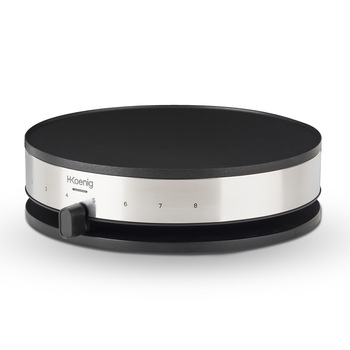 Aparat de facut clatite H.Koenig, KREP29, 1300 W, temperatura maxima 230 grade, diametrul placii 33 cm, usor de folosit, negru/inox Aparat de facut clatite H.Koenig, KREP29, 1300 W, temperatura maxima 230 grade, diametrul placii 33 cm, usor de folosit, negru/inox