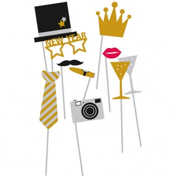 Accesorii foto party amuzante Revelion, Amscan 9902280, Set 10 buc Accesorii foto party amuzante Revelion, Amscan 9902280, Set 10 buc